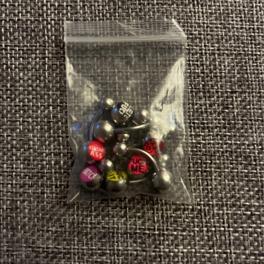 Naughty Words Belly Button Rings, Set of 8
